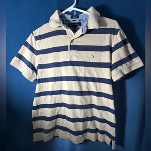 Tommy Hilfiger Navy and Cream Striped Polo